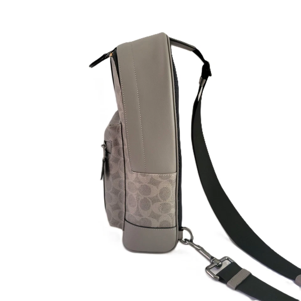 Bolso Bandolera Universitario Coach CV923 West Pack Signature Lona Gris Tiza Ocre Foto 3 de 4