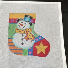 HP Needlepoint Canvas Happy Snowman Christmas mini Stocking 18 Count