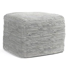 Fredrik Boho Square Pouf in Cream Woven Genuine Leather for the Living Room, ...