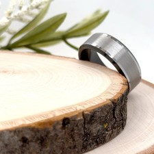 Silver  Black Tungsten 8mm Ring For Christmas Brushed Step Edge Durable Band
