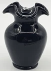 Fenton Vintage Art Glass Vase Black Scalloped Ruffled 5.5" Signed Made in USA