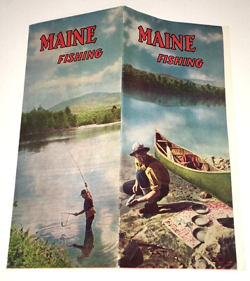 MAINE 1950s PICTORIAL FISHING GUIDE & FOLD-OUT MAP REGULATIONS AREAS