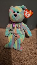 NMT Ty Beanie Baby - PEACE 2010 the 8.5" Candy Striped / Stripes Bear MWNMT