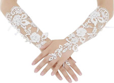 Long Fingerless Rhinestone Beaded Lace Bridal Gloves Formal Wedding Prom Party
