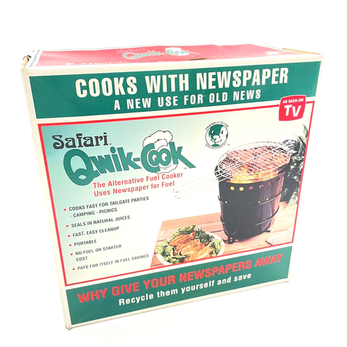 Vtg Safari Qwik Cook Alternative Fuel Cooker Grill Newspaper Eco