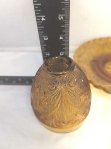 VTG Indiana Glass Tiara Amber Fairy Lamp Candle Holder Rare Design Daisy Floral - Picture 13 of 13