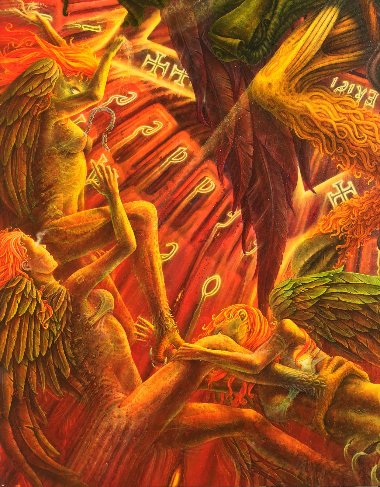 Sigillum Dei Aemeth Baphomet Occult Mythology 104x84" Surrealism oil Painting - Picture 2 of 9
