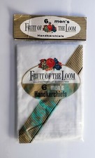 NIP Vintage 80s Pack Of 6 Fruit Of The Loom Mens Handkerchiefs Cotton White