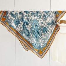 Paisley Print Mulberry Silk Shawl Scarf Square Bandanna Kerchief 35" Turquoise