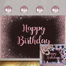 Pink Happy Birthday Backdrop Pink Black Dot Glitter Sparkle Girl Birthday Pho...