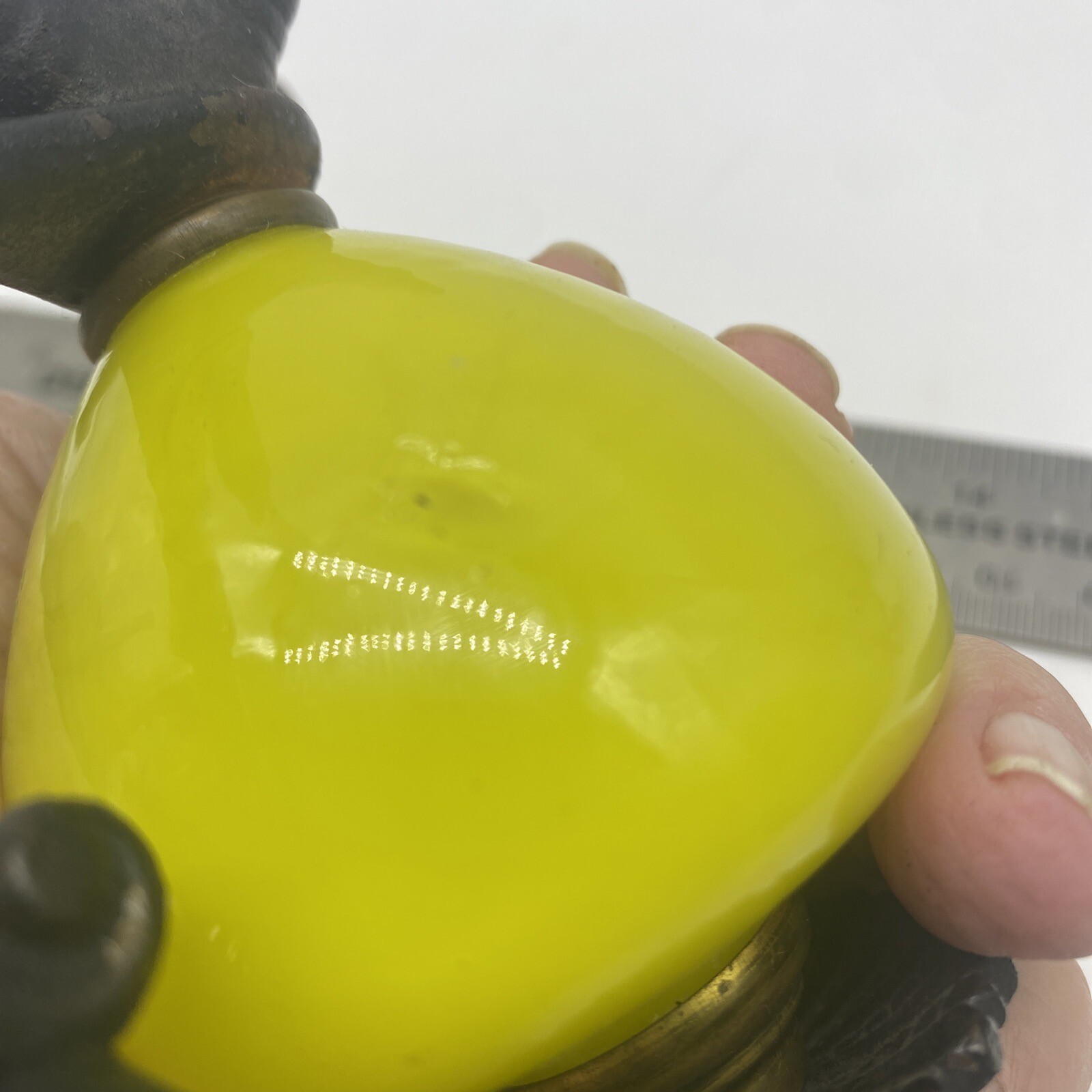 Cast Iron Yellow Victorian Glass Bird Claw Candle Holder Chamber stick