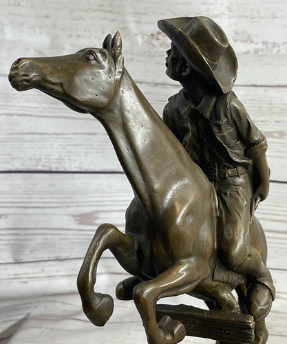 FREDERIC REMINGTON OUTLAW SIGNED BRONZE SCULPTURE STATUE BLACK MARBLE BASE DECO - Picture 8 of 10