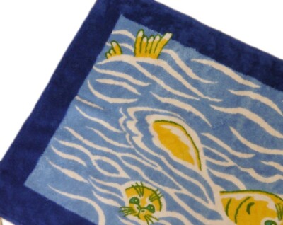 HERMES Seal Design Entrance Mat Towel Vintage Bath Towel Cotton