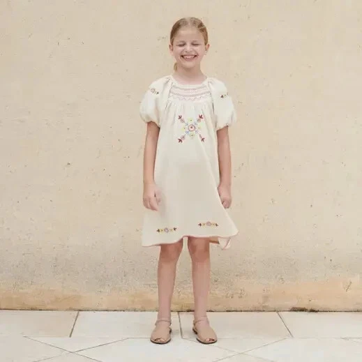 Girls Bebe Organic Rosel Dress Needlepoint Knit Beige Short Sleeve 10 Year NWT