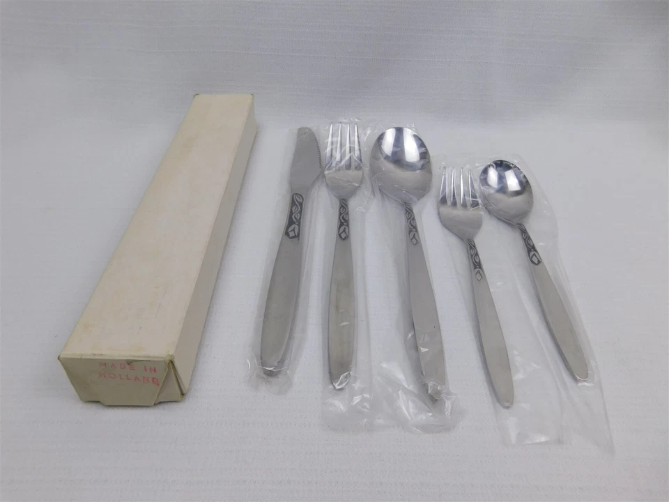 NOS 复古 Amefa 郁金香时间 25 件 混合套装 不锈钢餐具 荷兰 MCM — 第 3/4 张图片