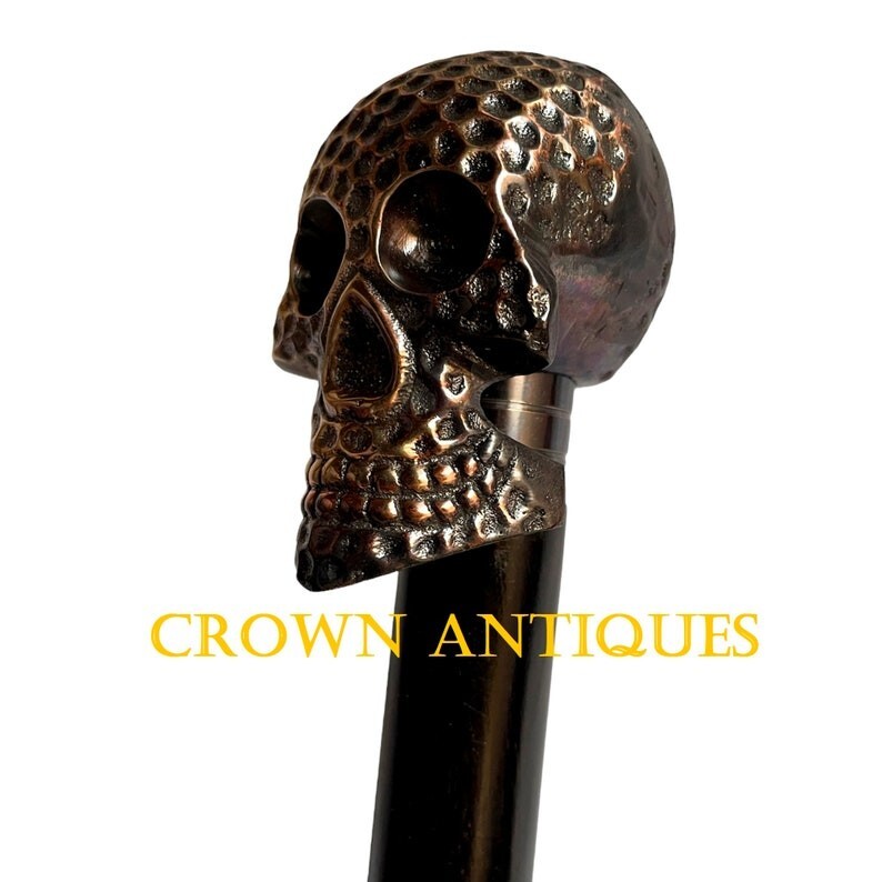 Unisex Skull Designed Solid Brass Head Handle Wal… - image 5