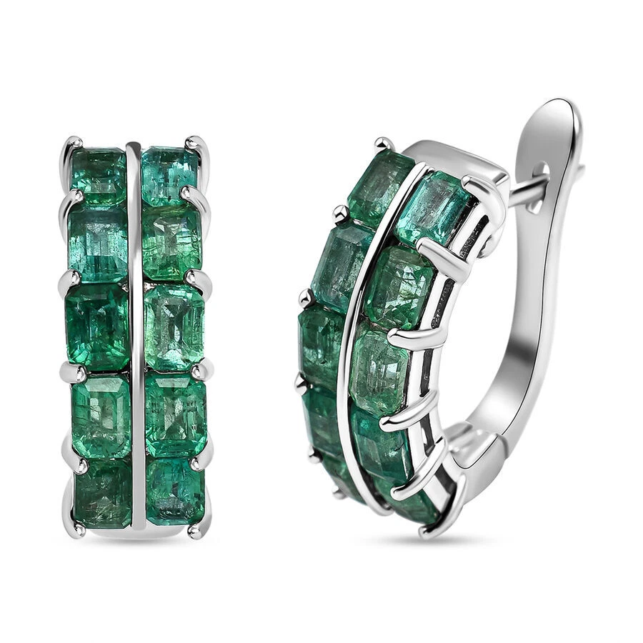 TJC AAA 4.13ct Emerald J Hoop Earrings for Women in Silver eBay