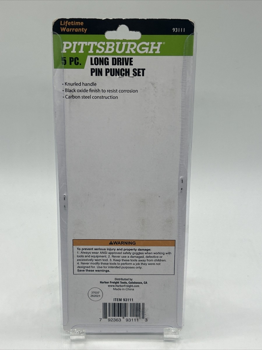 PITTSBURGH 93111 Long Drive Pin Punch Set 5 Piece Carbon Steel