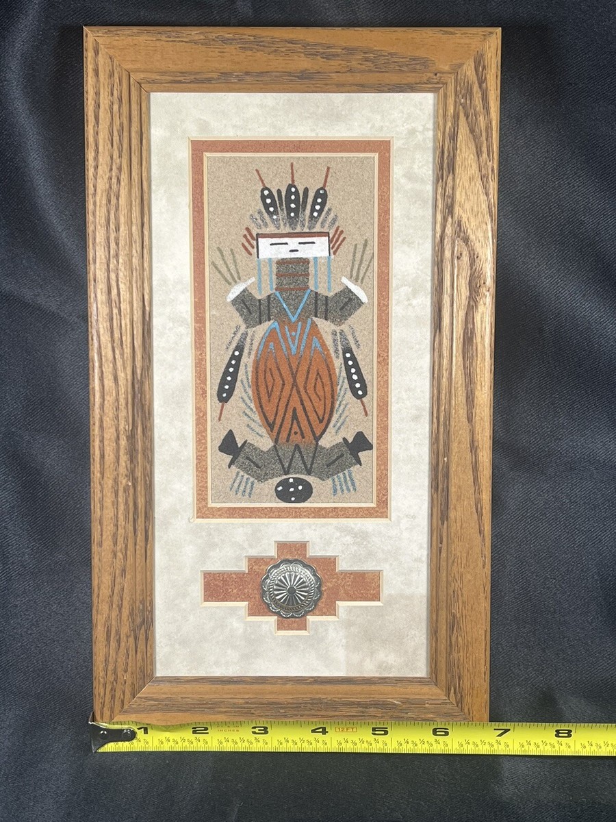 ★NAVAJO SANDPAINTING VINTAGE ART ナバホ族 砂絵 VTG Water Creature Navajo Sand Painting & Silver Sand Art