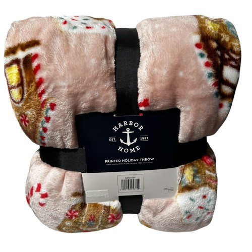 Pink Gingerbread House Plush Soft Throw Blanket Oversized NWT Holiday Candy Cane - Picture 10 of 14