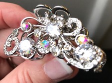 New Silver Bridal Crystal With Iridescent Rhinestone 1 1/2'' Hair Claw Clip