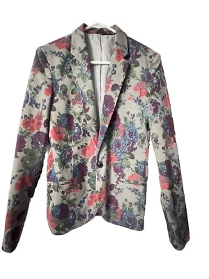 Zara Woman Blazer Gray Floral Print Fitted Jacket Size S - Image 1 of 4