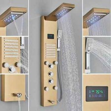 Brushed Gold Shower Panel Tower System Shower Faucet Set with LED Rainfall Head