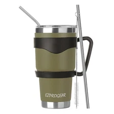 30 oz Stainless Steel Tumbler w/ Lid Handle & Straws Insulated Travel Coffee Mug
