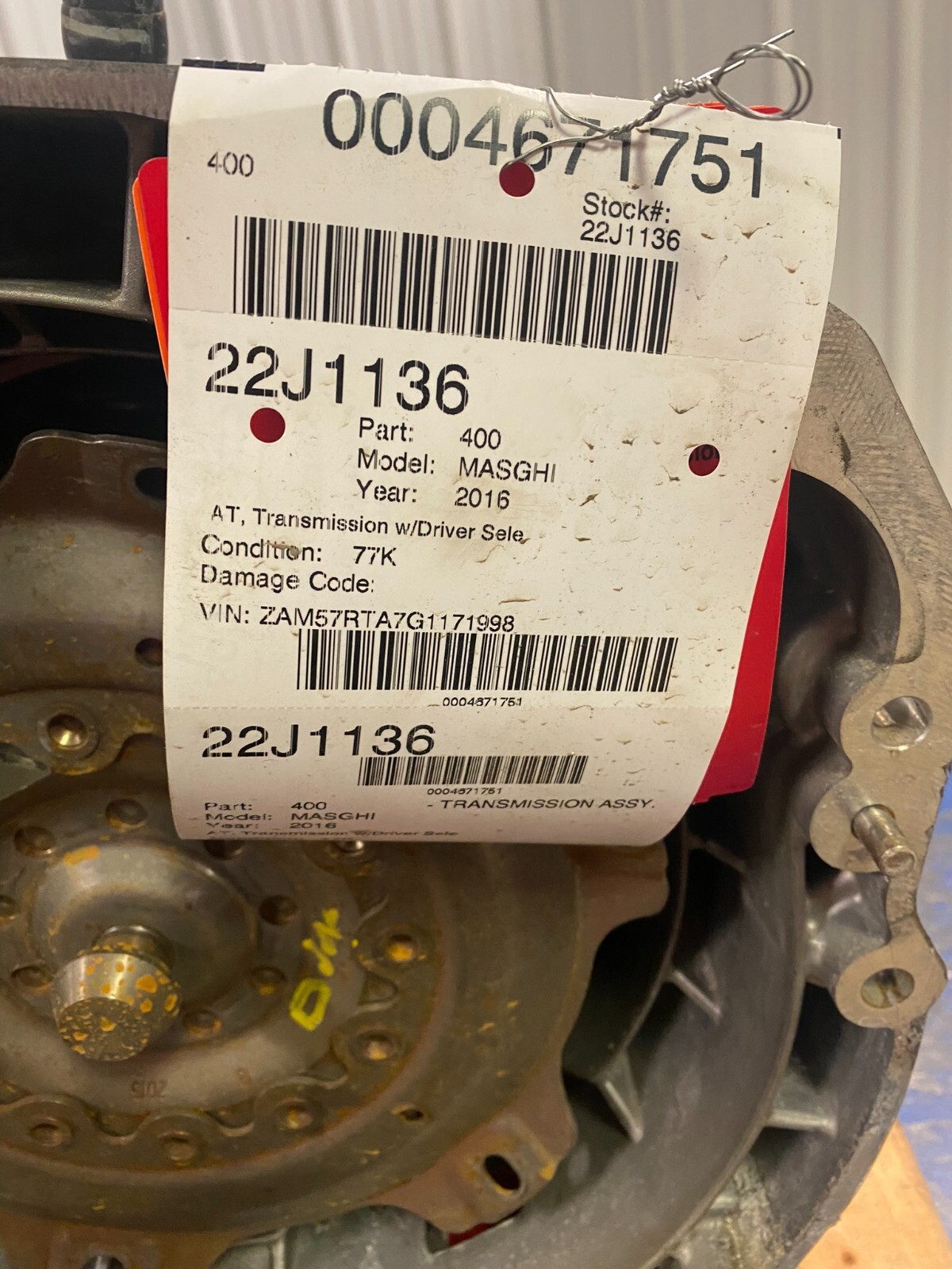 14-21 MASERATI GHIBLI S Q4 6 SPEED AUTOMATIC TRANSMISSION 77,191 MILES