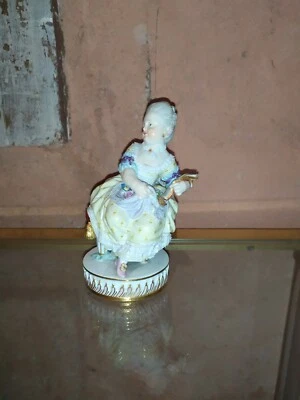 Meissen porcelaine polychrome Femme Baroque par Victor Acier XIX Louis XVI - Photo 1/4
