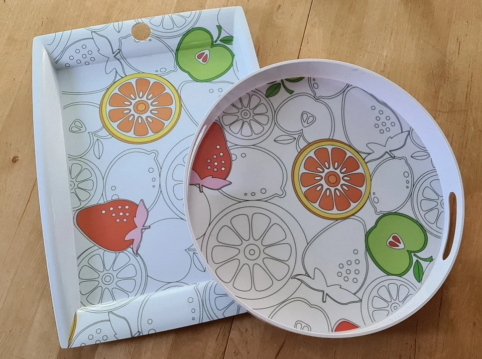 Serviertablett rund und rechteckig mit Obstmuster