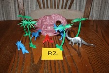 6 Vintage MPC Dinosaurs with Brontosaurus, Recast Cave,  4 Recast Trees B2 Marx
