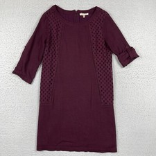 Skies Are Blue Dress Womens Medium Burgundy Roll Tab Sleeves Diane Eyelet Linen