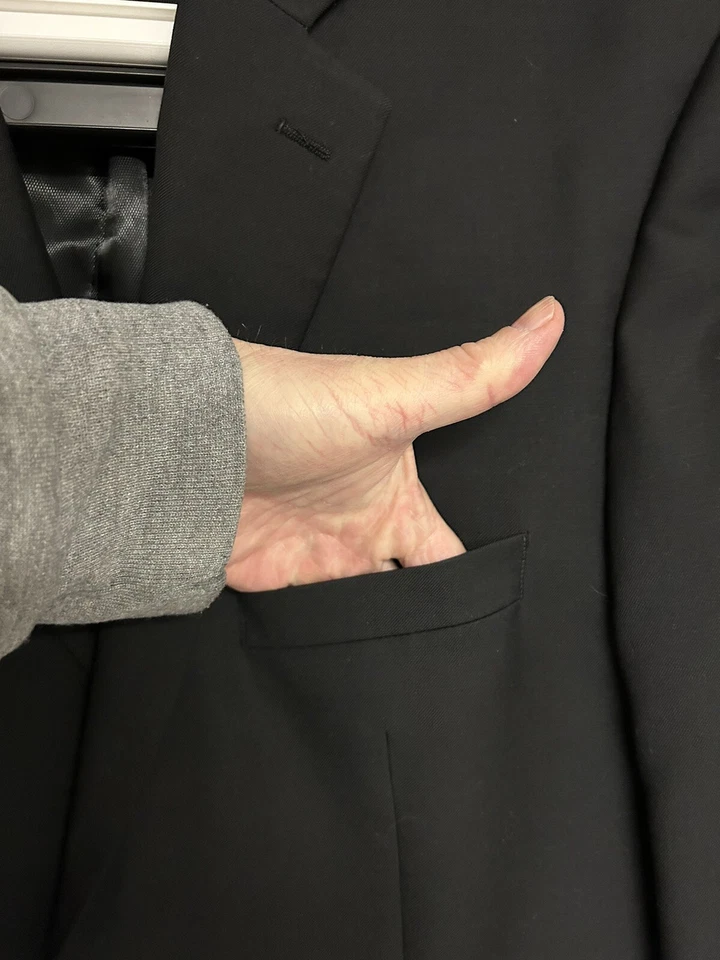 Chaqueta Blazer Tasso Elba Para Hombres 100% Lana Talla 40L Negra Sólida Evento Formal Foto 4 de 4