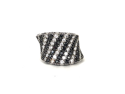Statement breiter Ring schwarz-weiß glitzernde Steine Reihen Gr. 5,75 sehr guter Zustand gebraucht