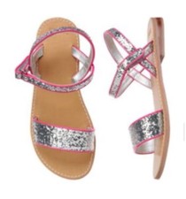 Gymboree Rainbow Cabana Girls 1 Silver Glitter Sparkle Sandals Shoes NEW NWT