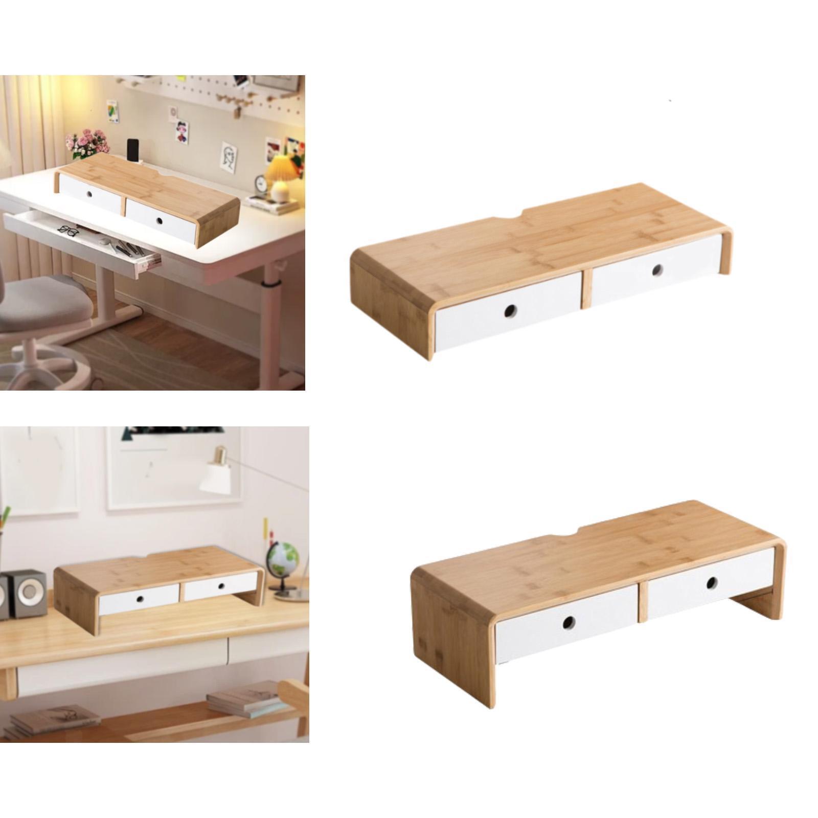 Bamboo Monitor Stand Riser with Drawer for Dorm Home Office Workplace Use-image