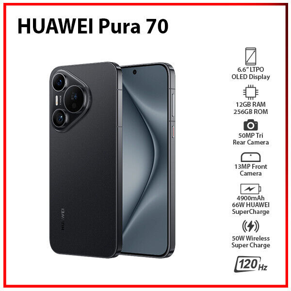 NEW Huawei Pura 70 BLACK 12GB+256GB Dual SIM Unlocked NEW Huawei Pura 70 BLACK 12GB+256GB Dual SIM Unlocked