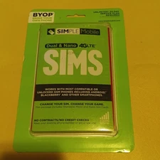 Simple Mobile BYOP SIM Card GSM Android & blackberry DUAL & NANO