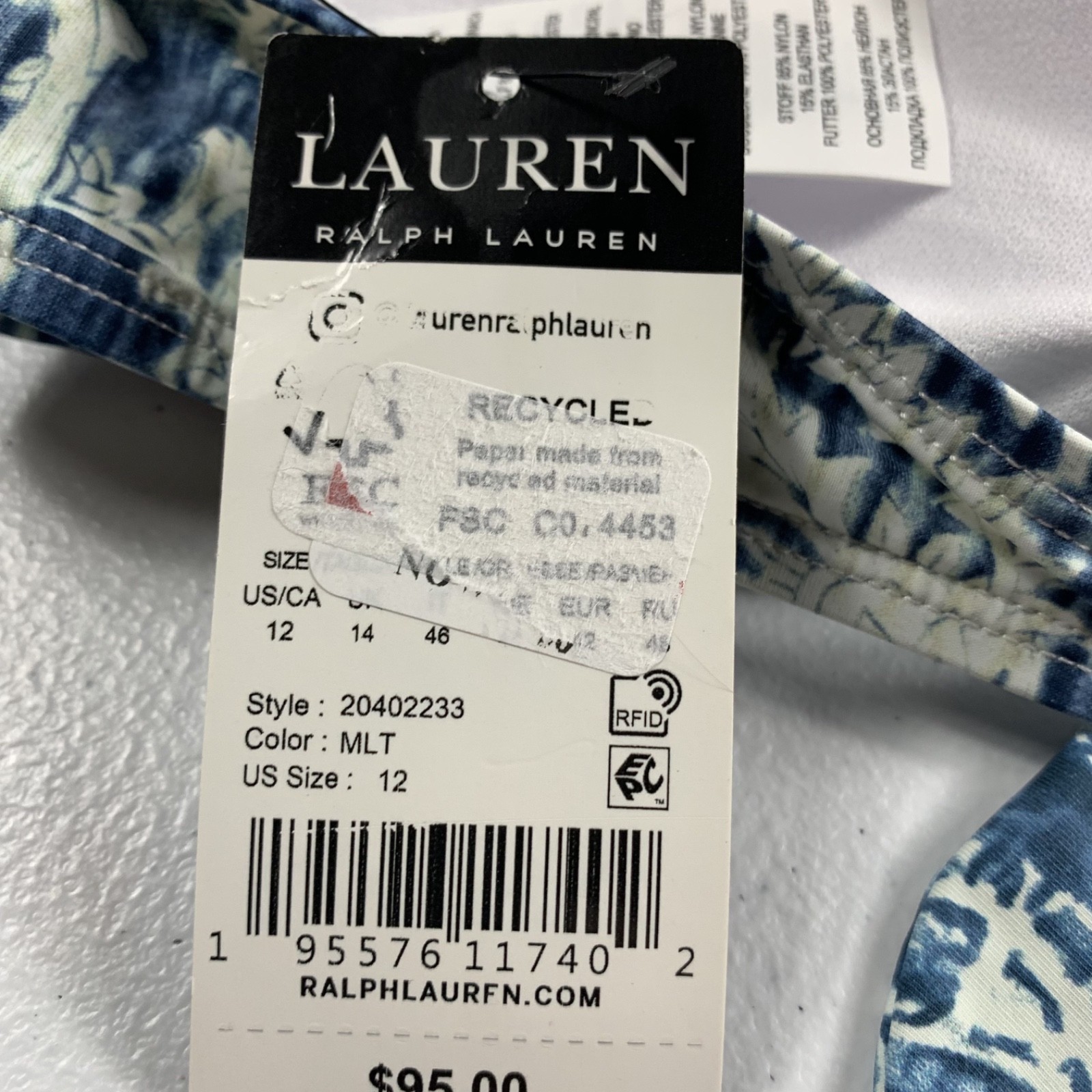 Ralph Lauren Women's Halter Bikini Swim Top Size 12 Floral Print Tie Front NWT thumbnail 3