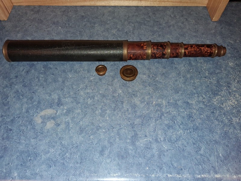 AntqbPapier Mache & Faux Tortoiseshell Multi Draw Telescope-Vellum/Paper- Brass