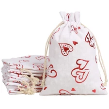 Burlap Cotton Canvas Gift Bags, 20 Packs 5" x 7" Heart Cotton Hemp Drawstring...