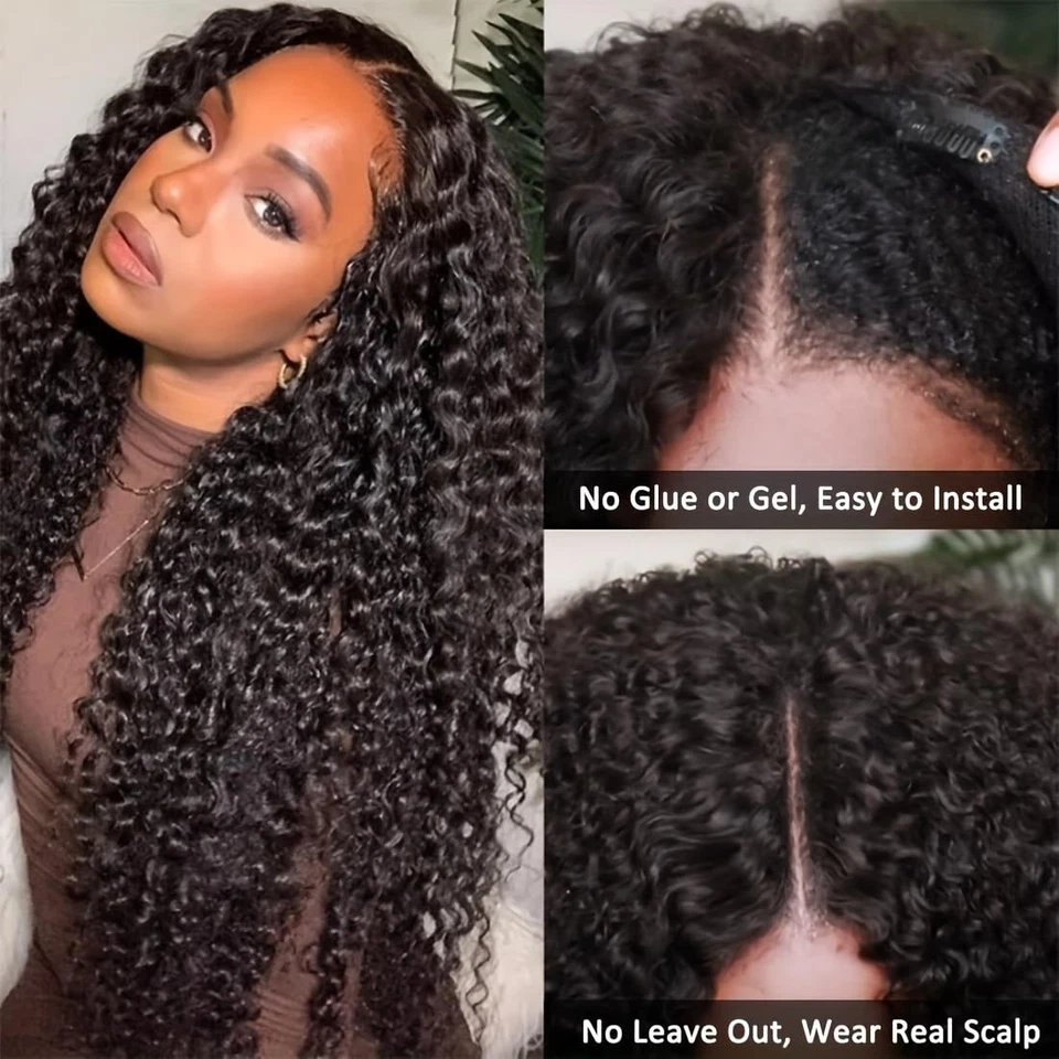 Peluca parte en V cabello humano rizado actualización parte en U peluca para mujer peluca 100 % cabello humano Foto 2 de 4