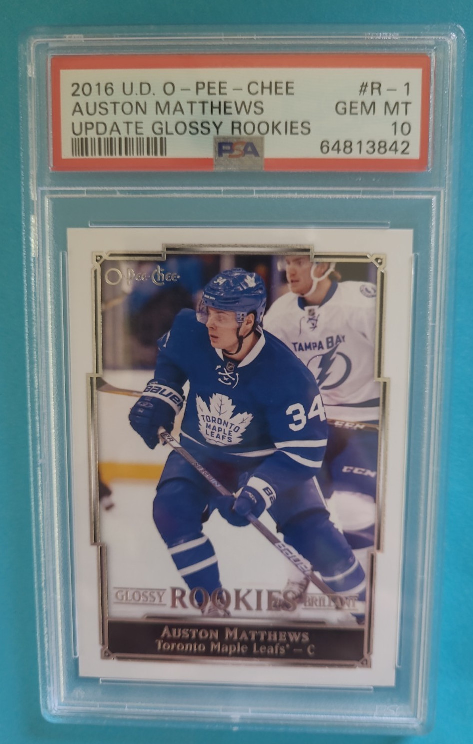 2016-17 Auston Matthews OPC O-PEE-CHEE R-1 Glossy Rookies RC PSA 10 GEM MINT view 2