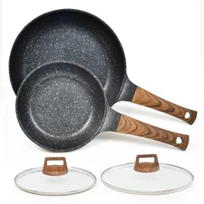 Nonstick Frying Pans Set with Lid, 10 In 11.5 In Aluminum Granite Coating Che...