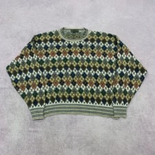 Vintage abstract knitted jumper Patterned Grandad knit sweater Men's L