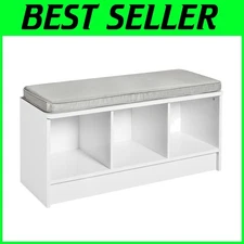 3-Cube Storage Bench Organizer with Gray Cushion