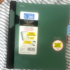 Mead Five Star Advance 5-Subject College Ruled Notebook 200 Sheets Green 11x8.5