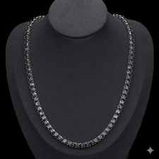 20TCW Round Lab Created Black Diamond Men's Tennis Necklace 14k Black Gold Over