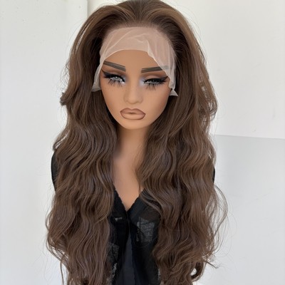 Kunsthaar Long Wavy Weich Natürlich Hellbraun 13x4 Lace-Front-Perücken
